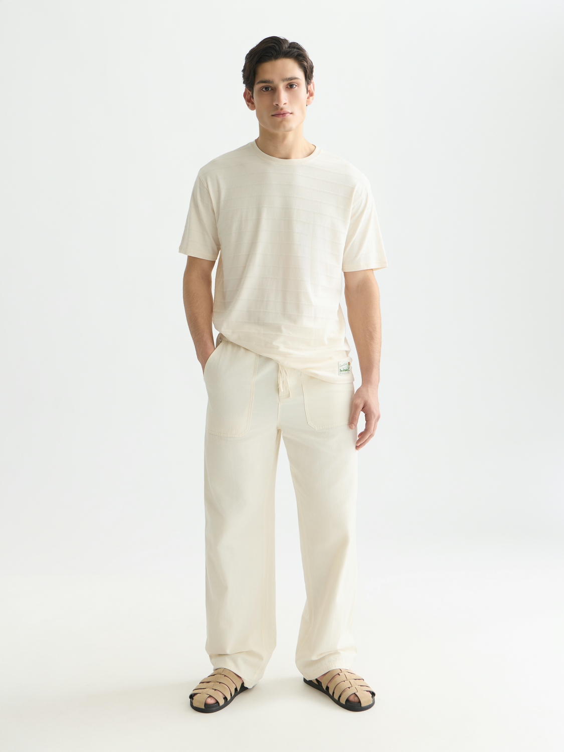 Scotch & Soda T-Shirt aus strukturiertem Jacquard in Relaxed Fit, HELLBEIGE