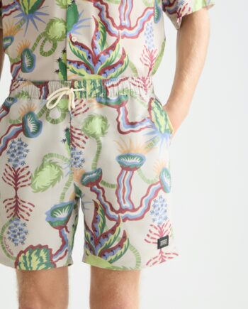 Scotch & Soda – Mittellange Badeshorts mit Print, Mittelbeige