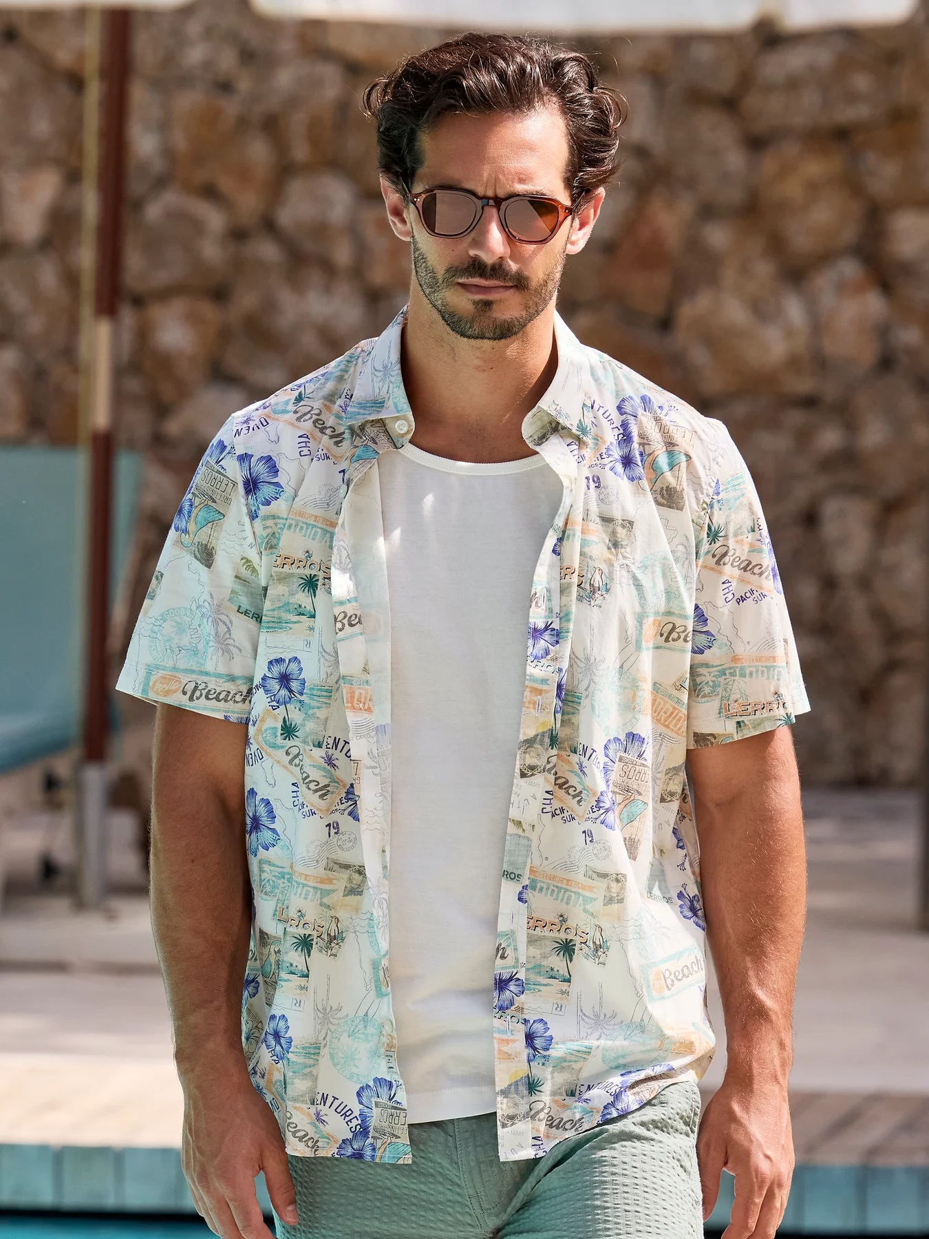 LERROS Sommerliches Kurzarmhemd mit All-over-Print im Hawaii-Look