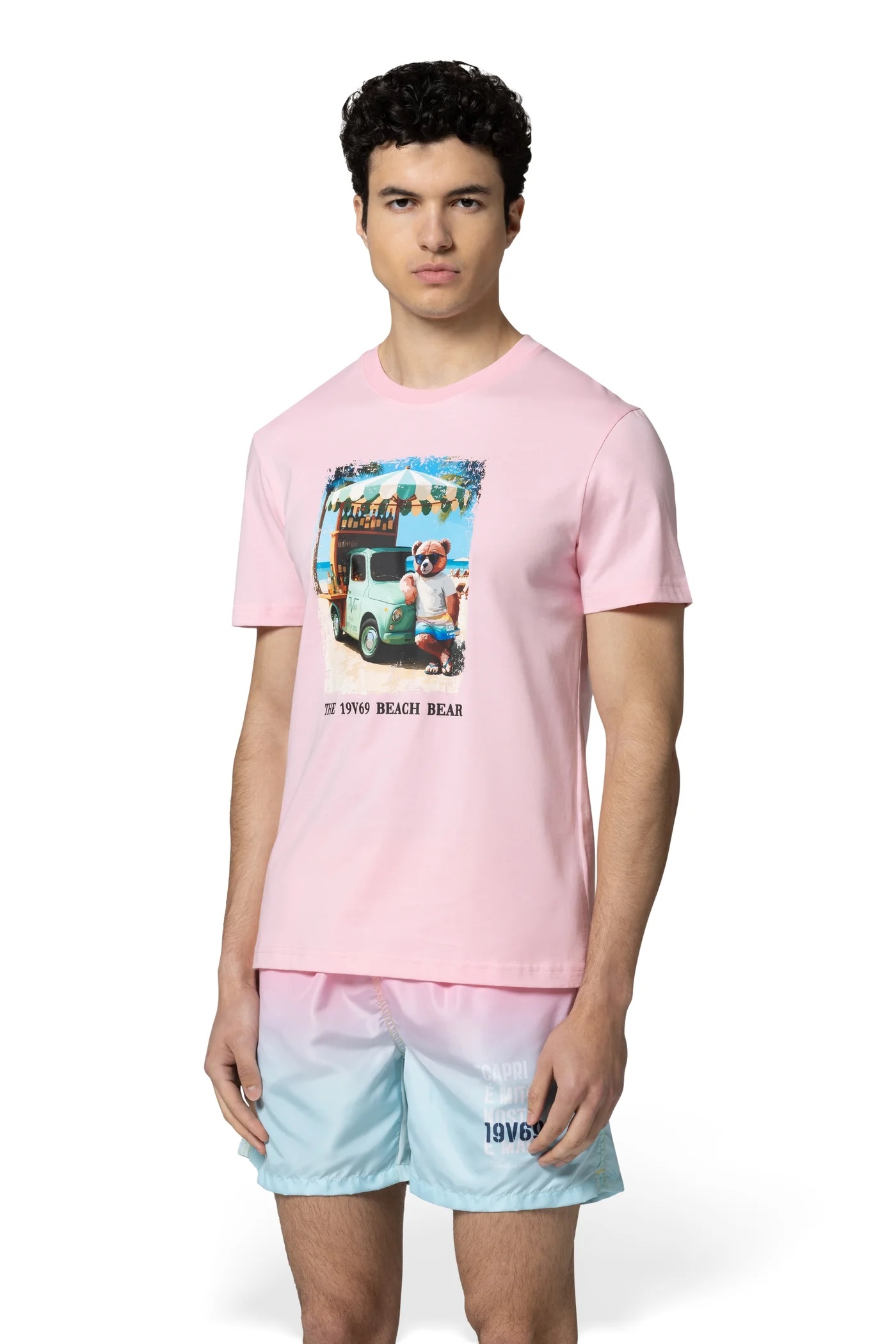 19V69 ITALIA Herren T-Shirt „Rafael Beach“ – klassisches Jersey-Shirt mit sommerlichem Print