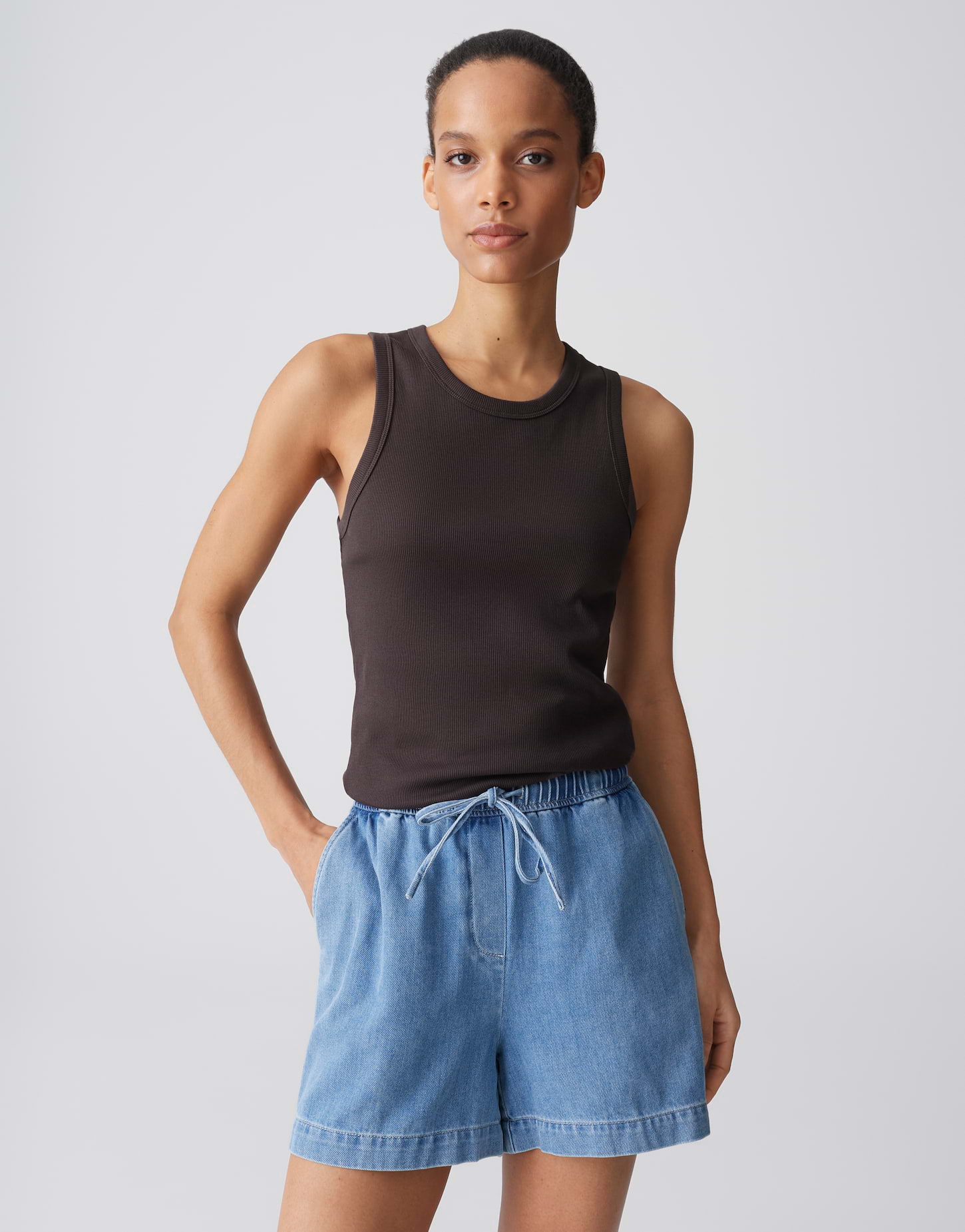OPUS ILESSO Slim Geripptes Tanktop aus BCI Cotton Mix